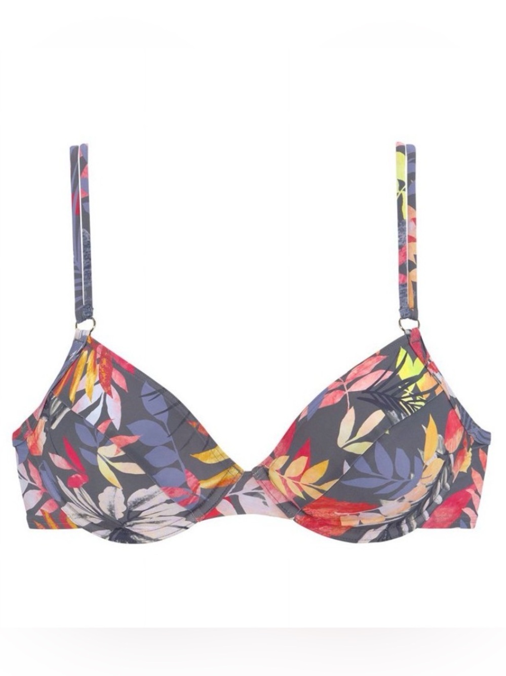 Lascana Underwire Bra Bikini Swim Top Grey Floral Tropical 38D